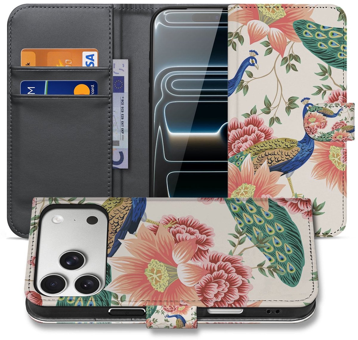 Portemonnee Hoesje Apple iPhone 17 Pro Max Pink Peacock