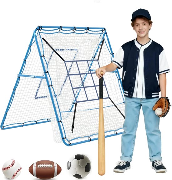 2‑in‑1 baseball rebounder met 9-doelen target – Verstelbaar fielding trainingsnet, opklapbaar multi-sport rebound net voor honkbal, voetbal, volleybal & meer