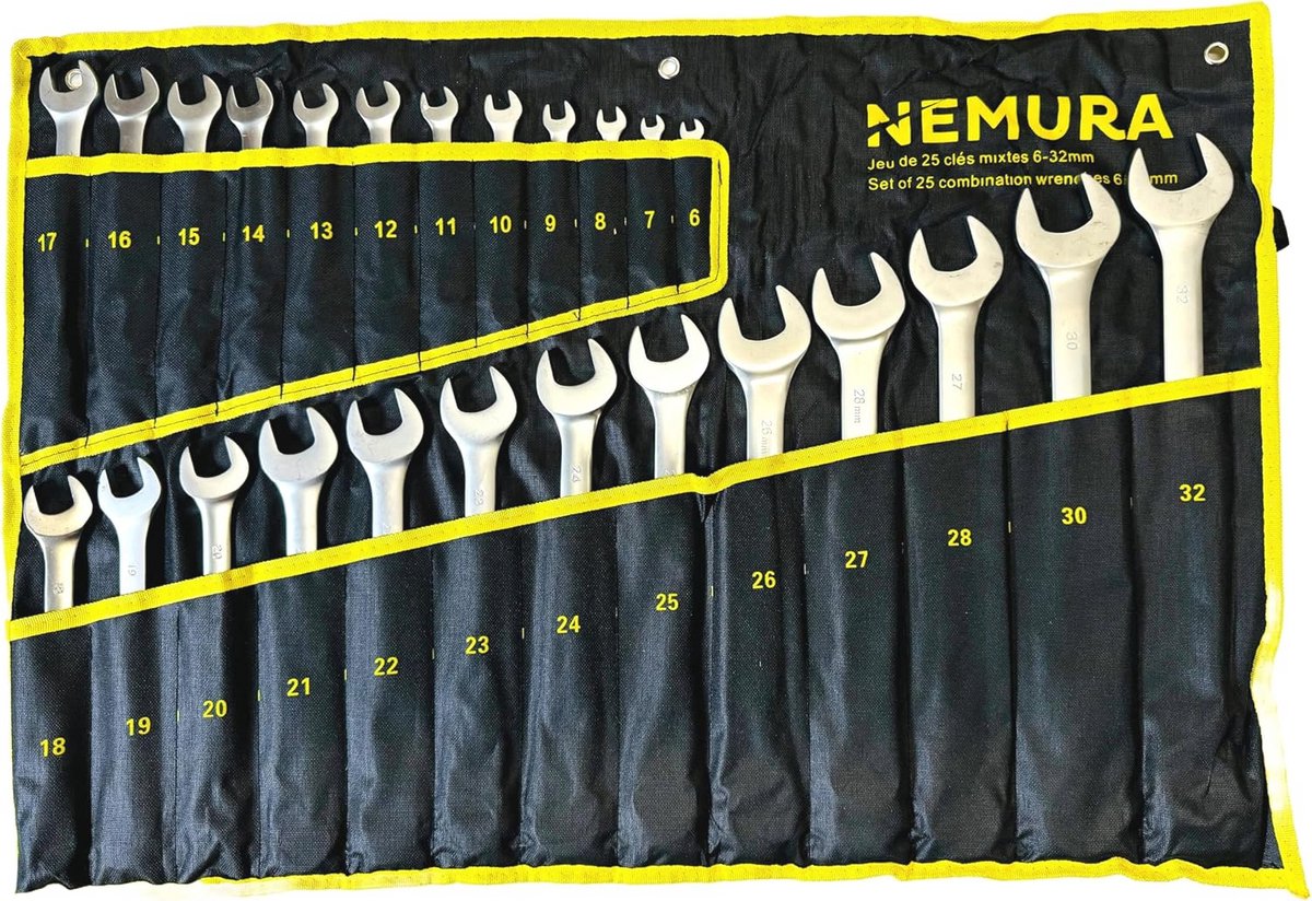 Sleutelset met 25 ringsteeksleutels – 6 tot 32 mm, chroom-vanadium, opbergtas, professionele kwaliteit