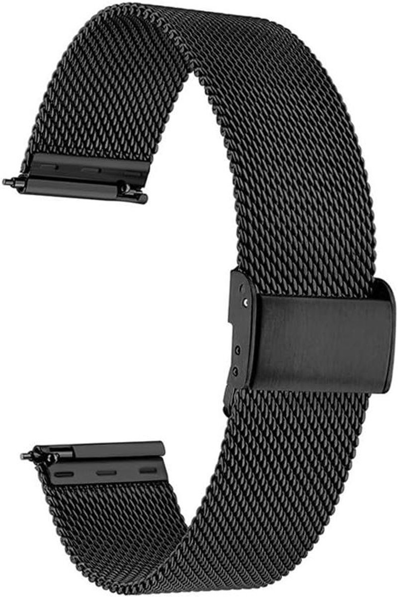 Allecta - Verstelbaar metalen horlogebandje 22 mm zwart snelsluiting heren dames smartwatch