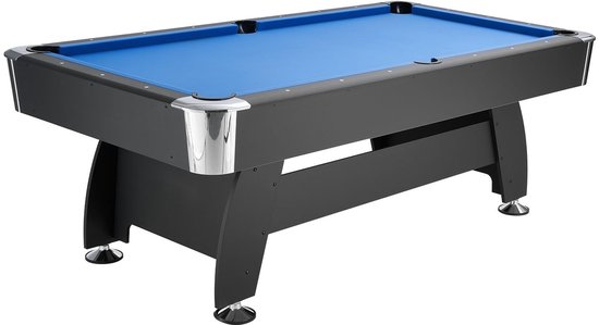 Pooltafel - Biljarttafel - Lengte 213 cm - Verstelbare Poten - Complete Set met Ballen, Keuen, Triangel, Krijt en Borstel - Voor Speelkamer/Recreatieruimte - Zwart met Blauw Laken van Merkloos — afbeelding 3