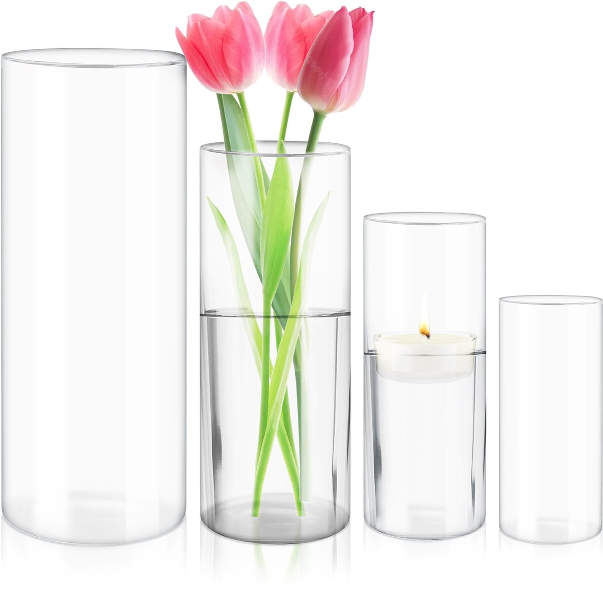 Imperatoris Glazen Vazen / Glazen Flessen – Mini Decoratieve Vaas Flesjes – Helder Glas – Inclusief Strik – 4 Stuks – Tot 25 cm – Transparant