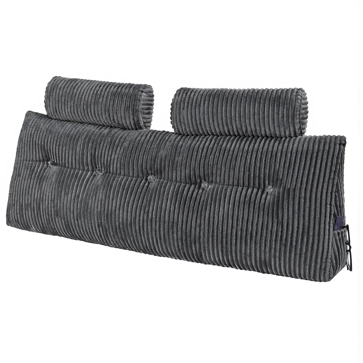 Hoofdbordkussen - Bedwigkussen - Queen-size 151 x 20,5 x 53 cm - Twee Zijzakken - Twee Hoofdsteunen - Wasbare Flanellen Hoes - Ergonomische Rugsteun - Grijs