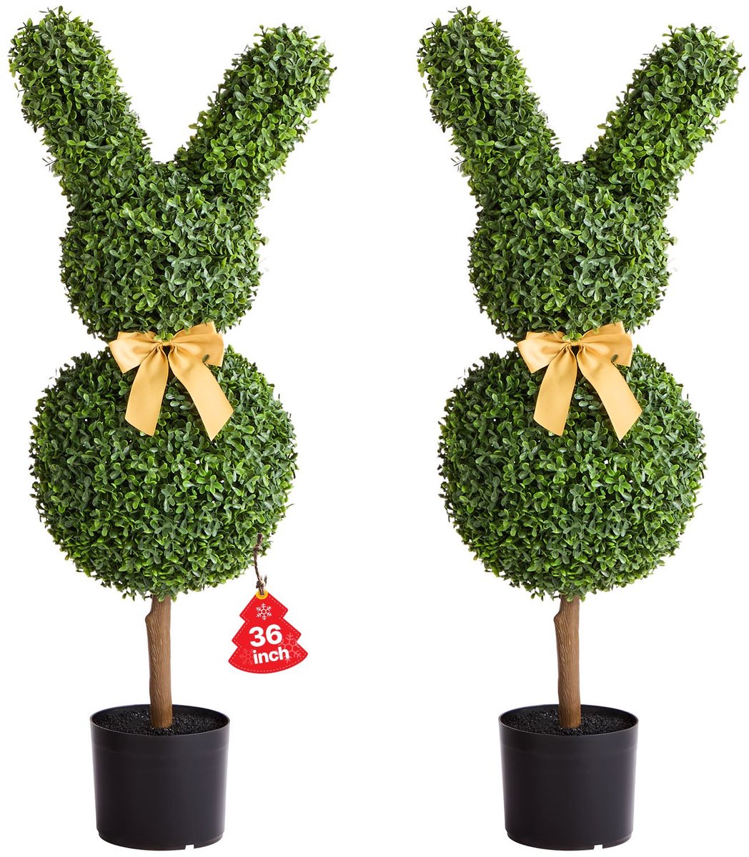 Kunstbuxus Konijnvorm - Vormboom Set - Set van 2 - Hoogte 91,4 cm - Eenvoudige Montage - Voor Binnen en Buiten - Groen