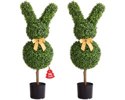 Kunstbuxus Konijnvorm - Vormboom Set - Set van 2 - Hoogte 91,4 cm - Eenvoudige Montage - Voor Binnen en Buiten - Groen