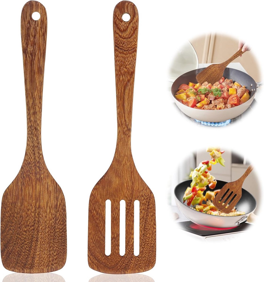 Houten spatels, 2 stuks, vaatwasmachinebestendig, keukenhulp en kookgerei