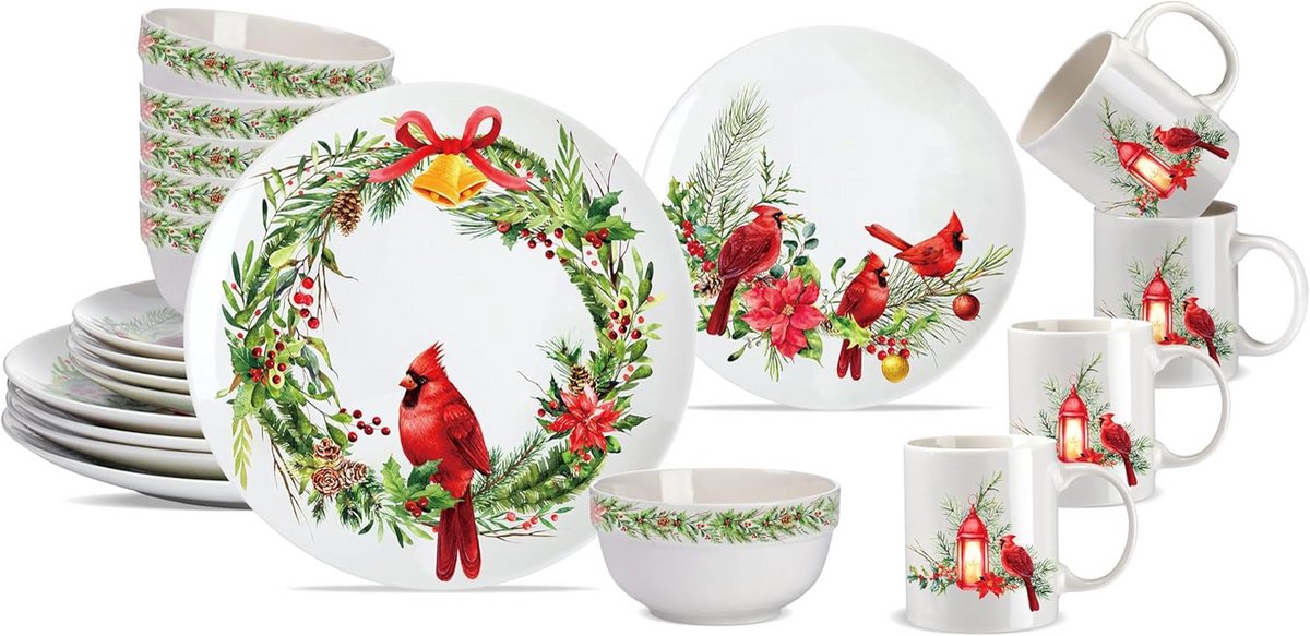 16-delige kerstservies set voor 4 personen - keramisch winterservies