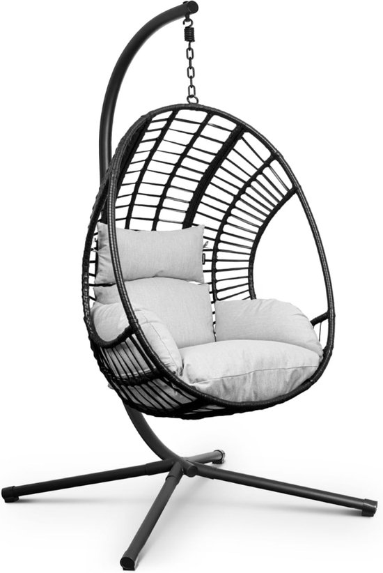 Hangstoel met standaard rotan grijs/zwart CASOLI