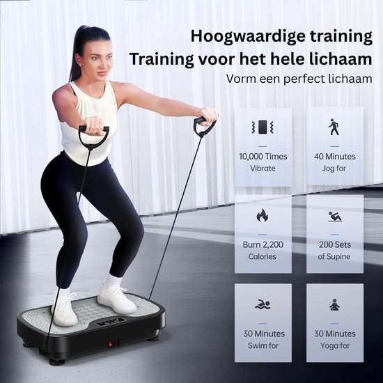 Bluefin UltraLite Trilplaat – Professioneel Thuis Fitnessapparaat – 180 Trillingsniveaus & 5 Programma's – Incl. Weerstandsbanden & Voedingsgids – Max. 150 Kg