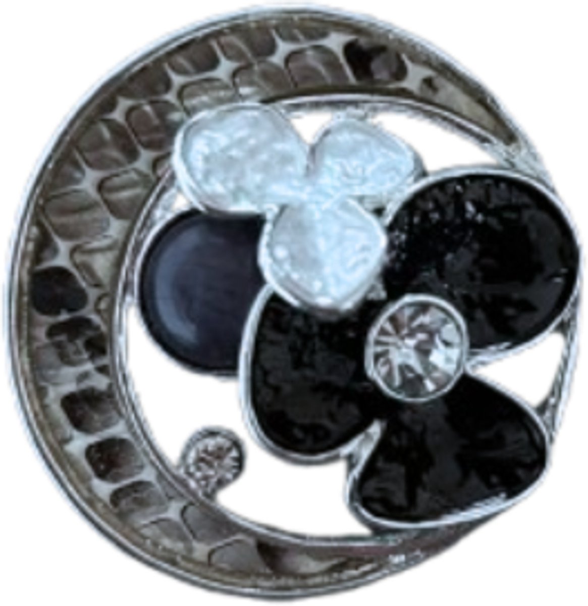 Fashionclip®- Magneet - Broches - Magneetsluiting - Magneetbroche - Rond - bloemen - Wit- Zwart -