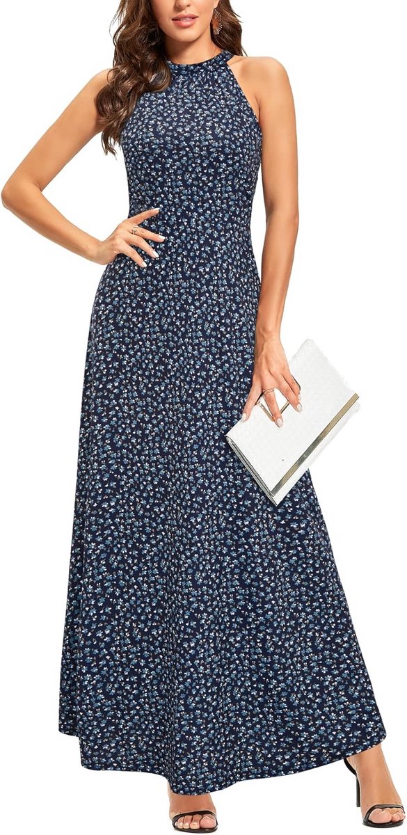 Maxi-jurk voor dames - Bloemenjurk, Halterhals, Lange Formele Jurk voor Zomer en Feestjes