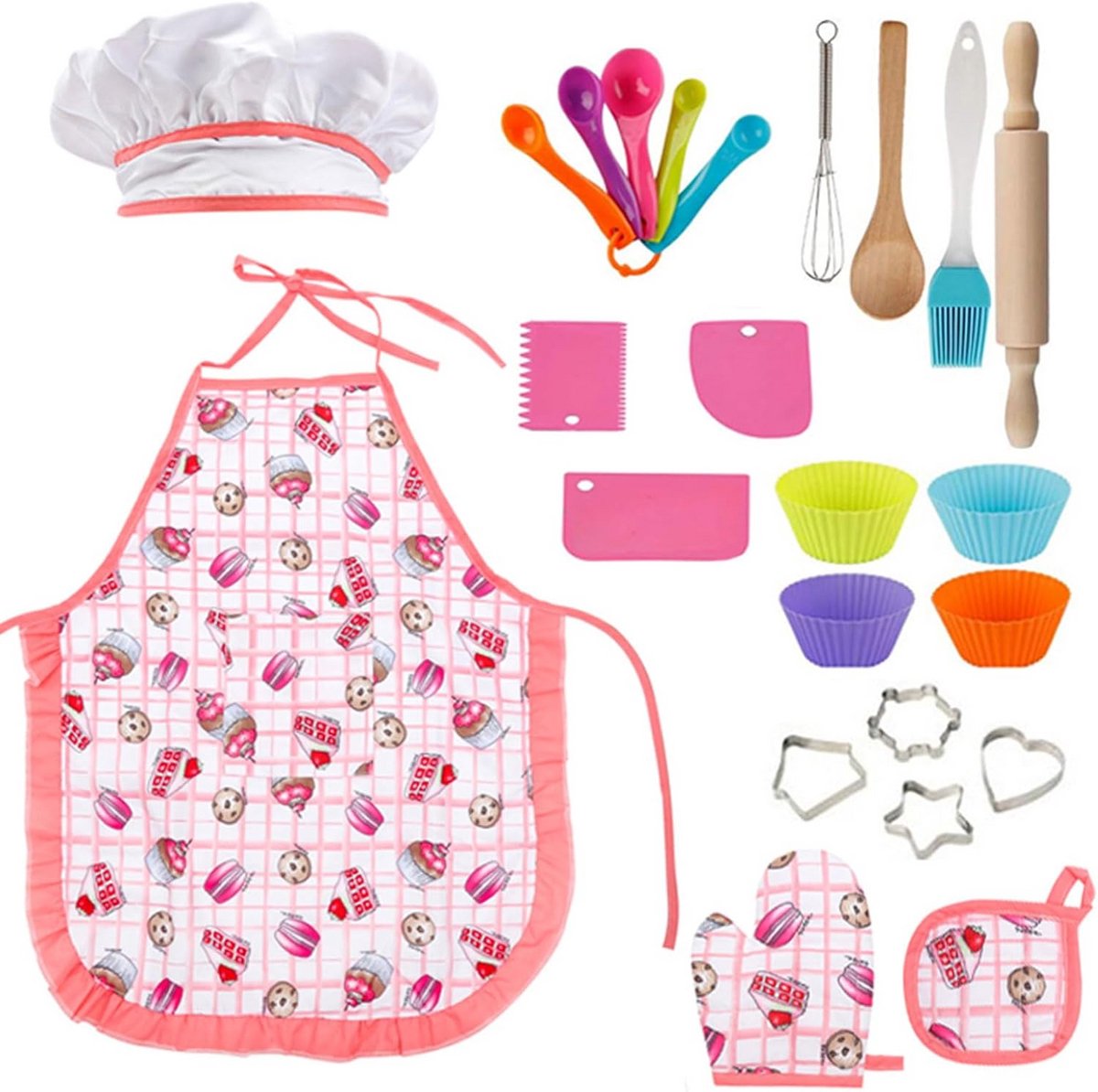 Kook- en bakset voor kinderen - Compleet kokskostuum met schort, kokshoed en accessoires