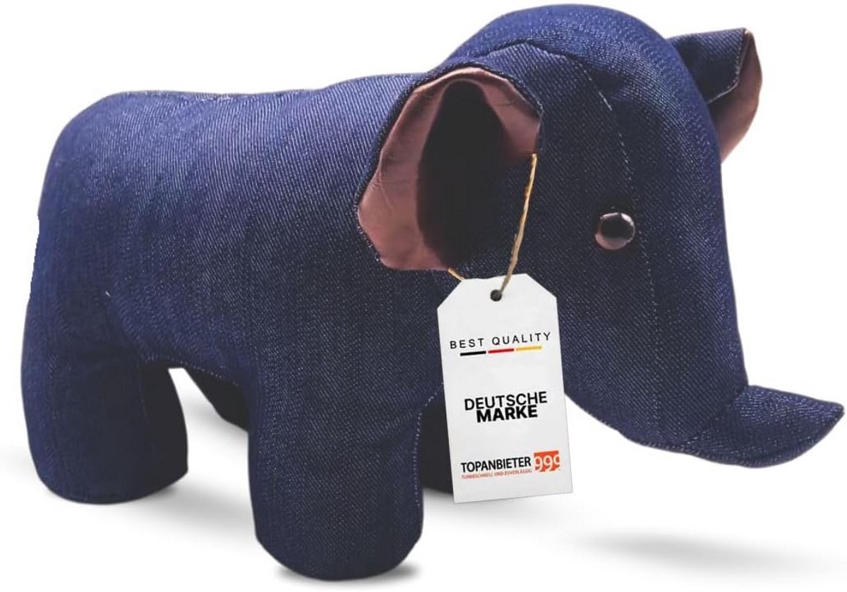 Decoratieve deurstopper olifant denim blauw - deurhouder raambuffer - vloerstopper