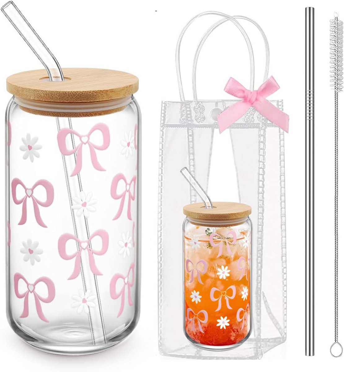 Stijlvolle Glazen Drinkbeker met Deksel en Rietje - 500ml voor Iced Coffee en Smoothies