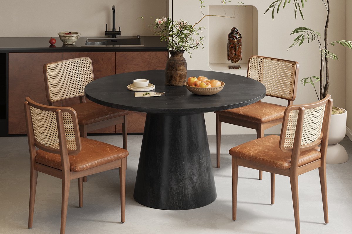 Tafel 'Tommy' 130 cm Rond Mango hout Zwart - H 77 x L 130 x B 130 cm - Top 2,5cm