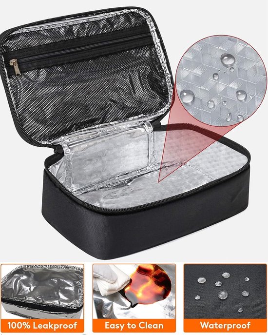 Draagbare geïsoleerde koeltas - mini-lunchbox - kleine geïsoleerde lunchtas - bevroren snacktas voor volwassenen voor mannen en vrouwen - voor werk - 25*16*8cm-zwart — afbeelding 4