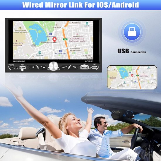 VECHTEL 2-DIN Autoradio Met 6,8 Inch IPS HD Touchscreen – Draadloos Carplay En Android Auto, Bluetooth 5.2, FM/AM, Achteruitrijcamera