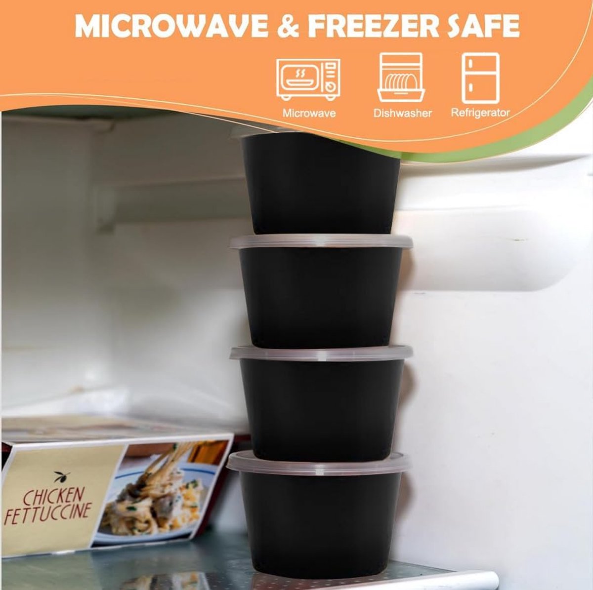 Candala - plastic containers met deksels, 100 ml plastic sauspotten, ronde kruidenpotten, herbruikbare potjes, lekvrije voedselopslag voor afhaalmaaltijden, dips, salades, magnetron en