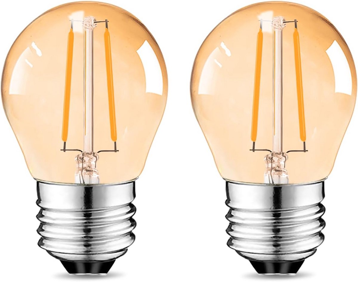 E27 LED Lamp Warm Wit 2W Mini Globe Vervanging voor 15W Lamp - 2700K - Niet Dimbaar - Amber - Verpakking van 2