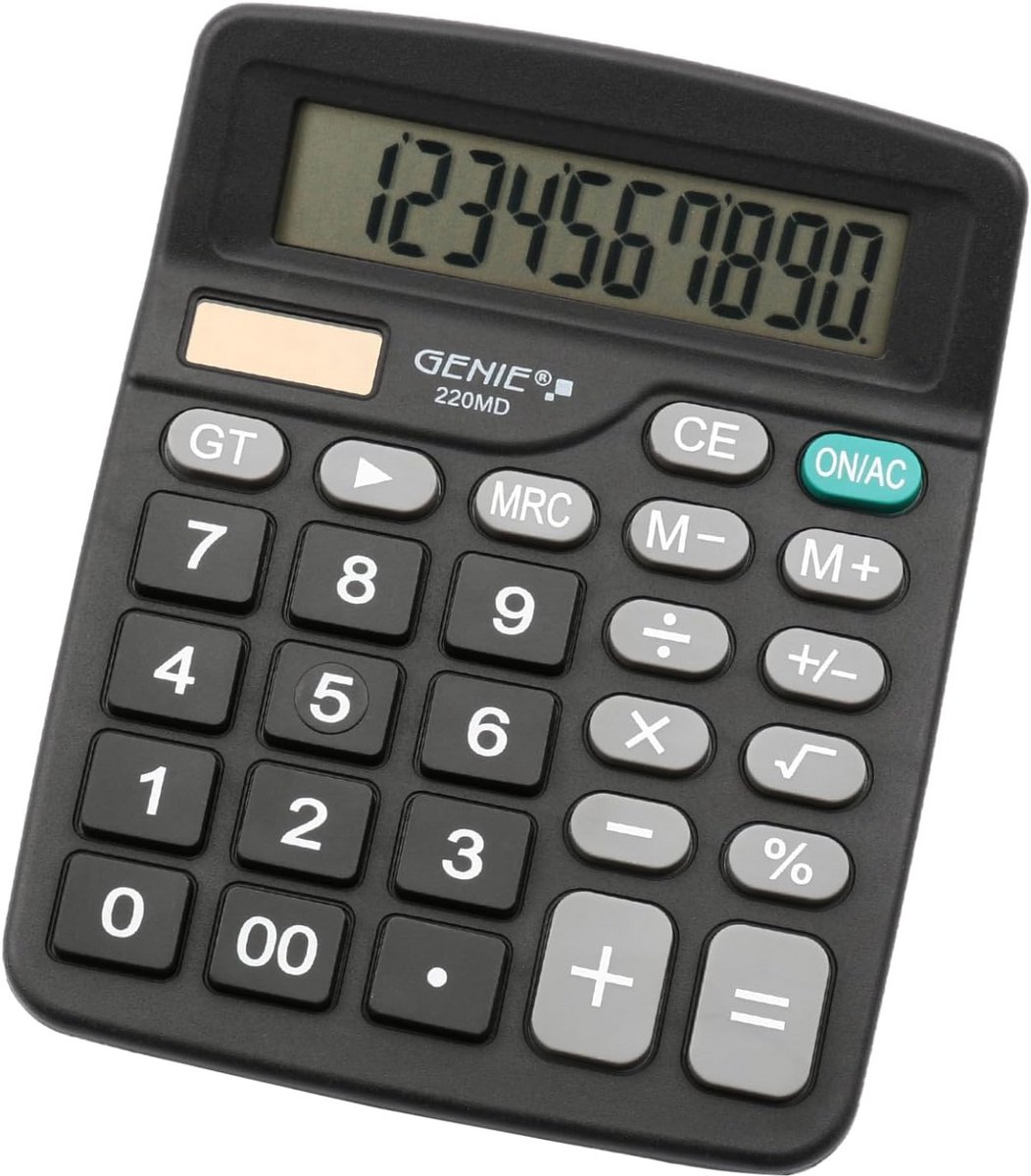 10-cijferige rekenmachine met Dual Power - Compacte desktop calculator zwart