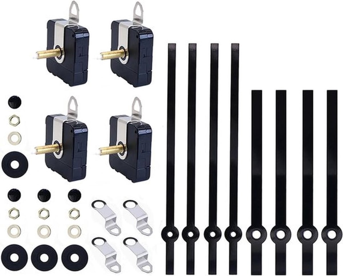 KARZO - 4 Sets Stille Quartz Klok Beweging Lange en Korte As Klok Mechanisme Met Handen Batterij Aangedreven Wandklok Mechanisme Onderdelen Motor Vervanging DIY Reparatie Onder.