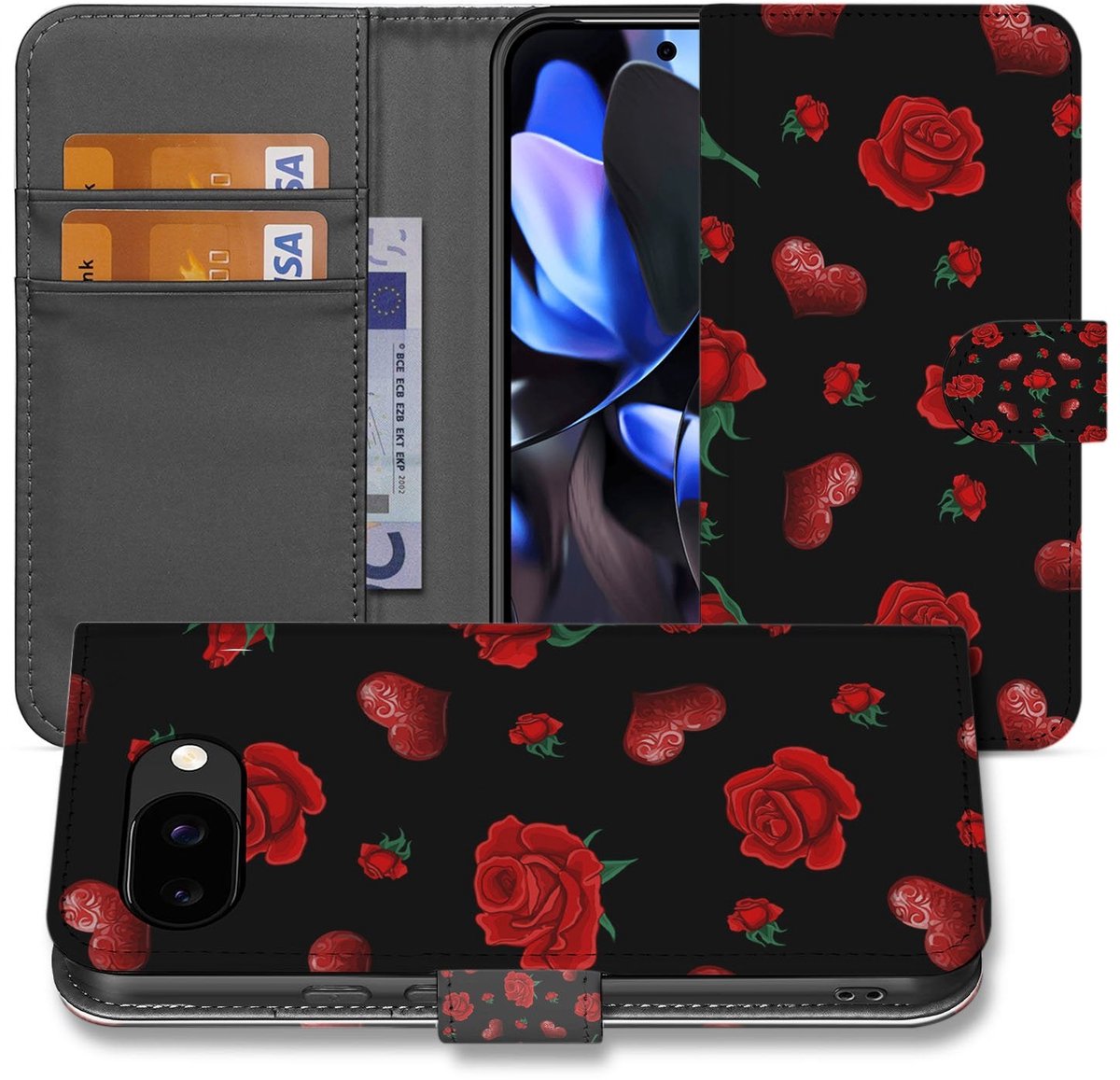 Google Pixel 9a Bookcase Hoesje Valentine Rozenpracht met Luxe Bescherming en Stijl
