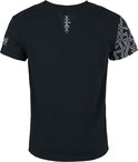 Zwart T-shirt met zilverkleurige runen op de rug en een Keltische print op de mouw.