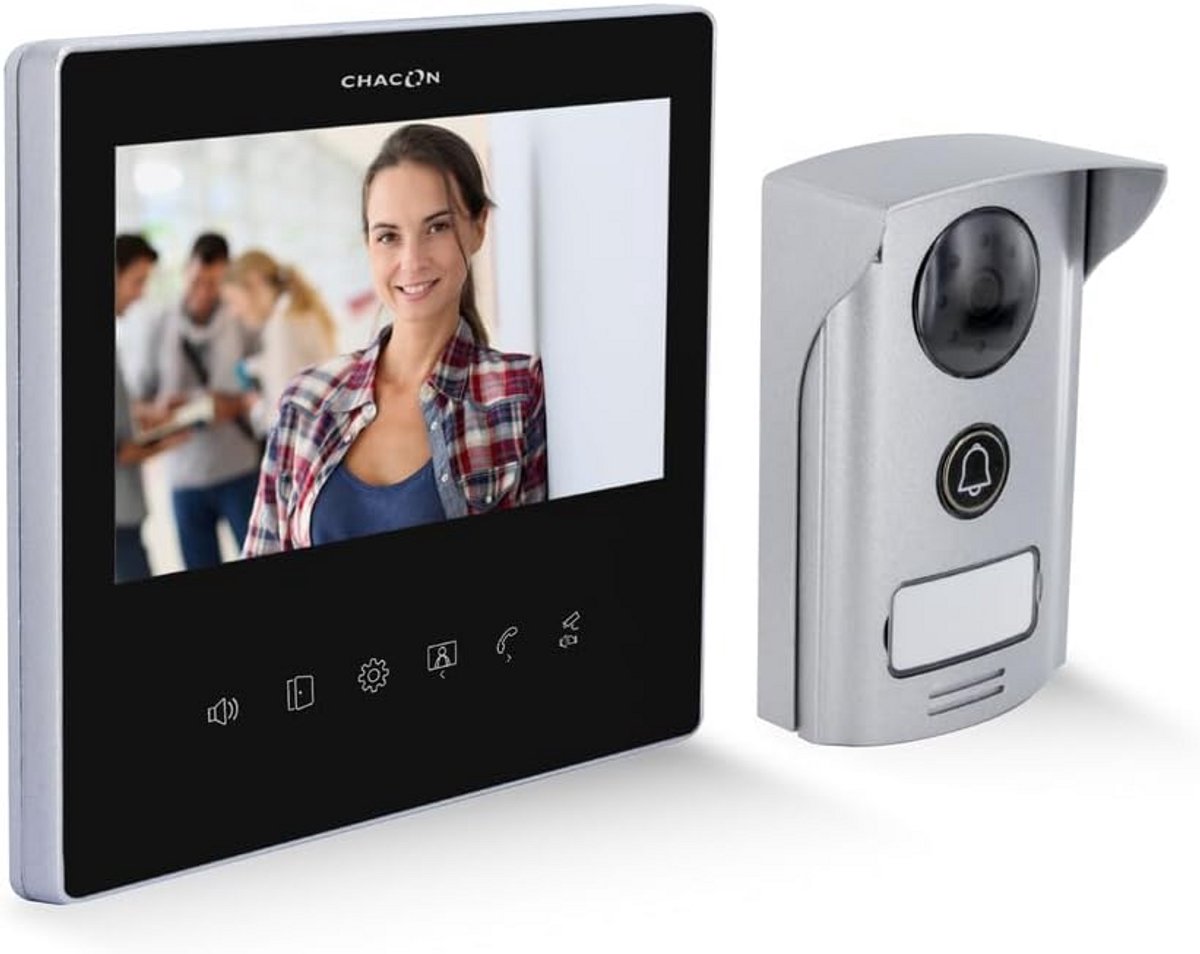 Videotelefoon met 7 inch scherm – Ultra Slim, Zwart, Inclusief Nachtzicht en Tweedirectionele Communicatie