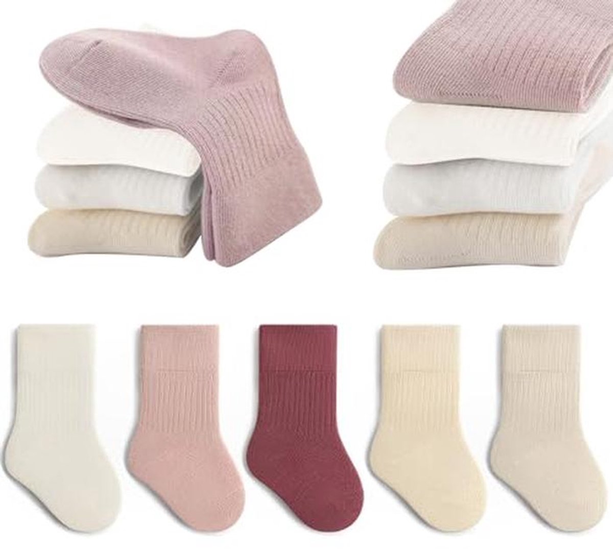 5 Pairs Unisex Katoenen Peutersokken - Zacht en Comfortabel voor Baby's