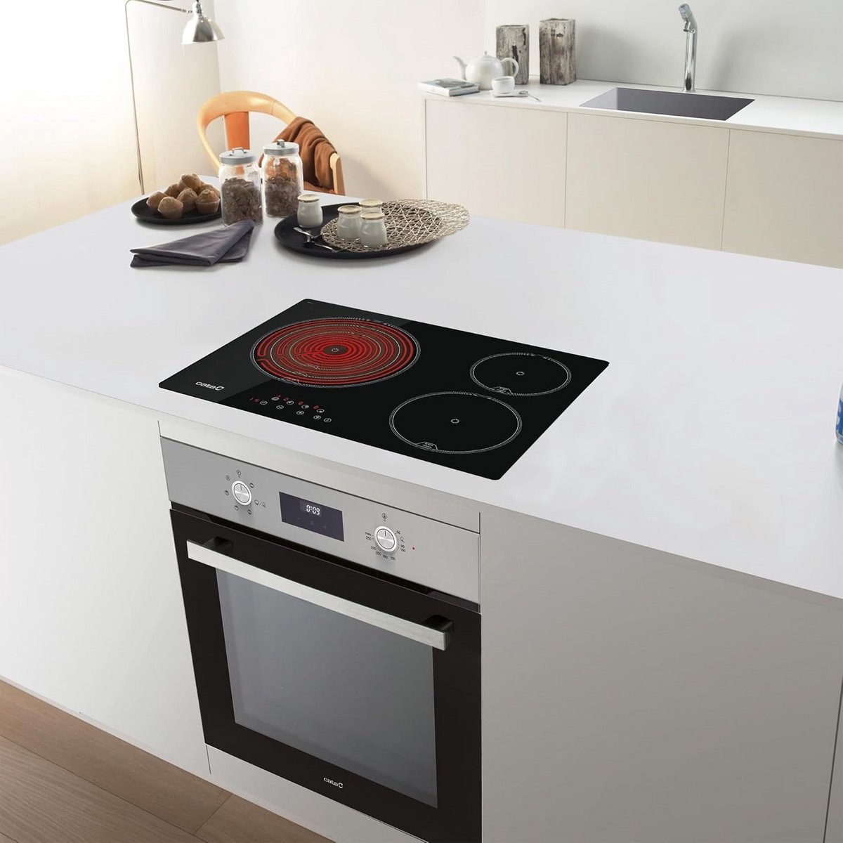 Keramische Kookplaat met 3 High Light Kookzones en 9 Vermogensniveaus - 60 cm - Zwart