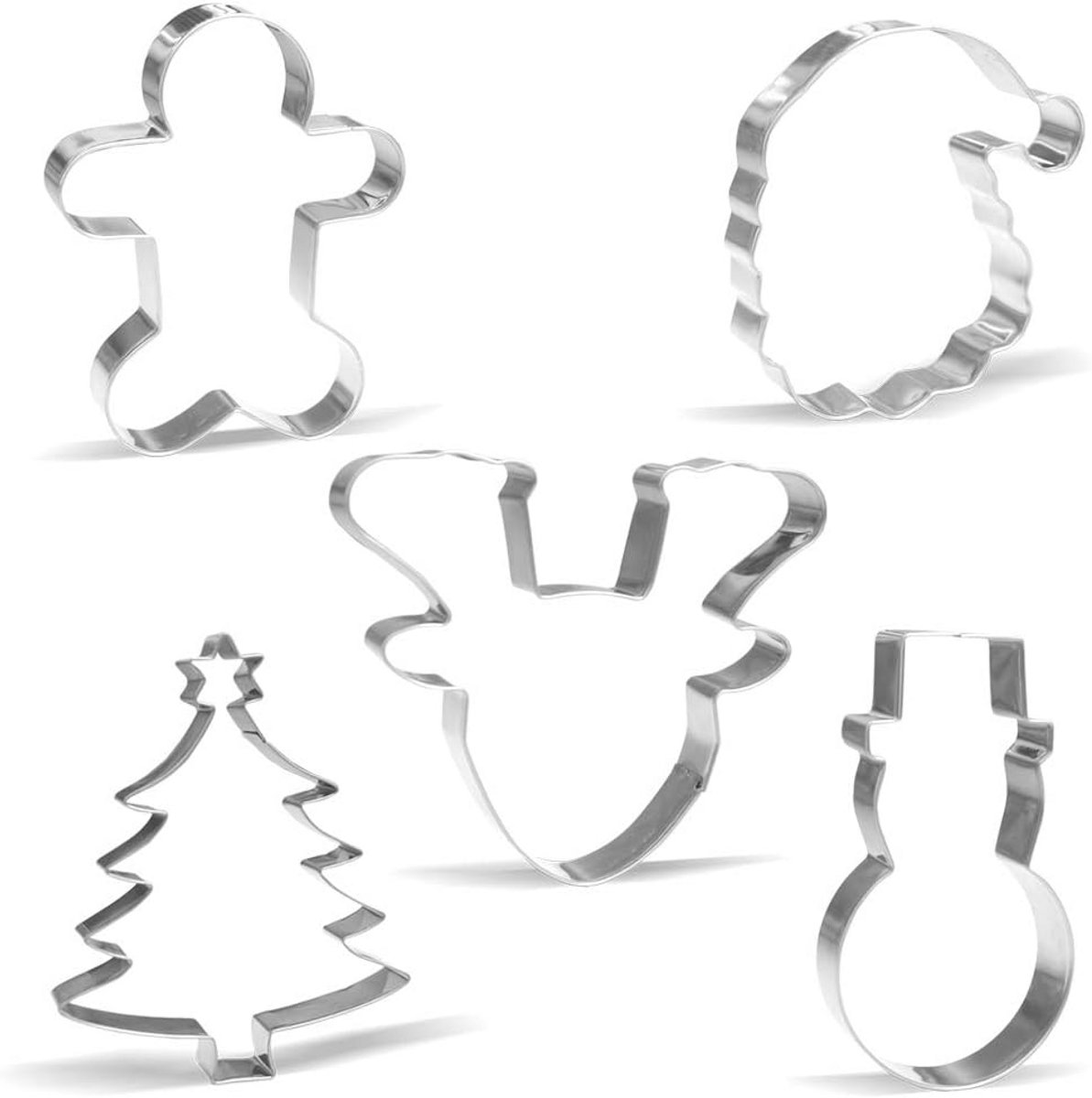 Grote Kerstkoekjesvormen Set - 5 Delig - Roestvrij Staal