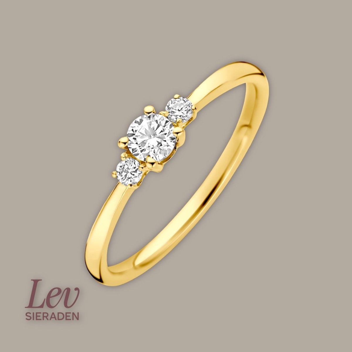 Lev Sieraden - Goude triple diamant ring - Geelgoud 14k - 0.25ct Lab grown Diamant - RINGMAAT 56 (17¾)