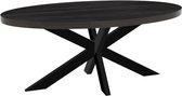 Eettafel ovaal mangohout 180cm James zwart ovale industriële tafel duurzaam mango eetkamertafel