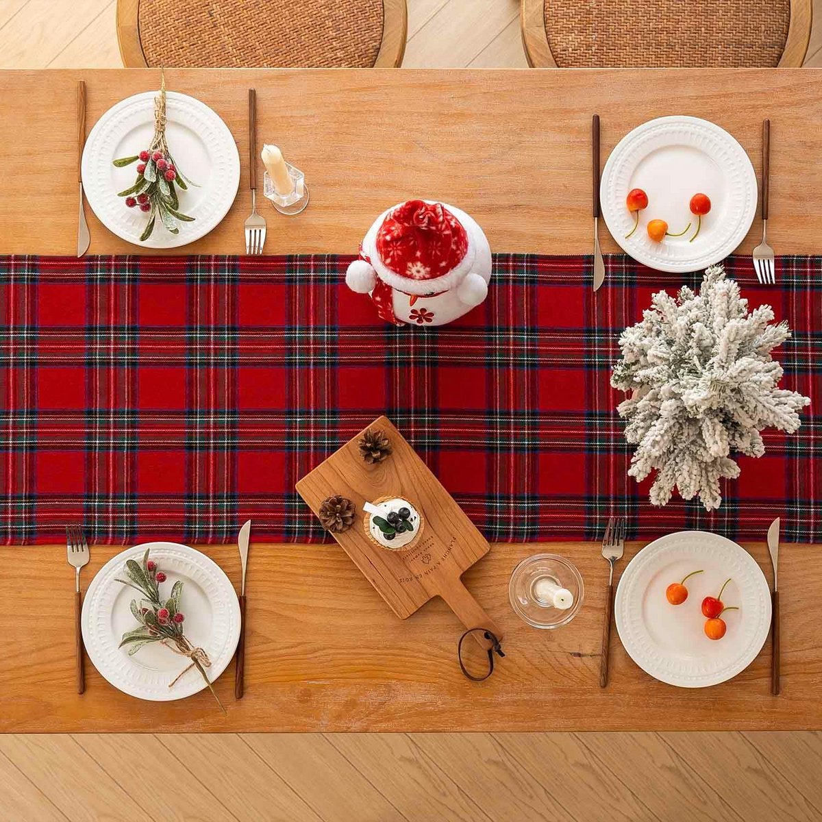 Kerst Tafelloper Rood Groen Schots Ruitpatroon 40x140cm voor Winter & Kerstdecoratie