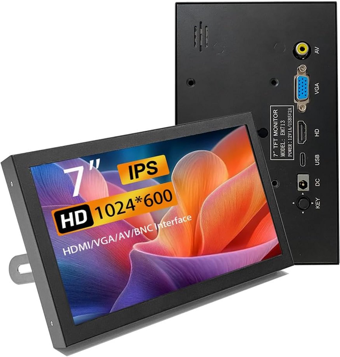 7" draagbare monitor 1024 × 600 HDMI VGA AV BNC IPS display met luidsprekers