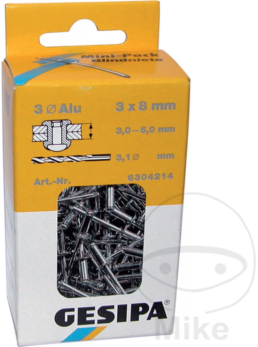 Gesipa Blindklinknagels met Alluminium Cilinderkop Minipack - Kort - 3 mm
