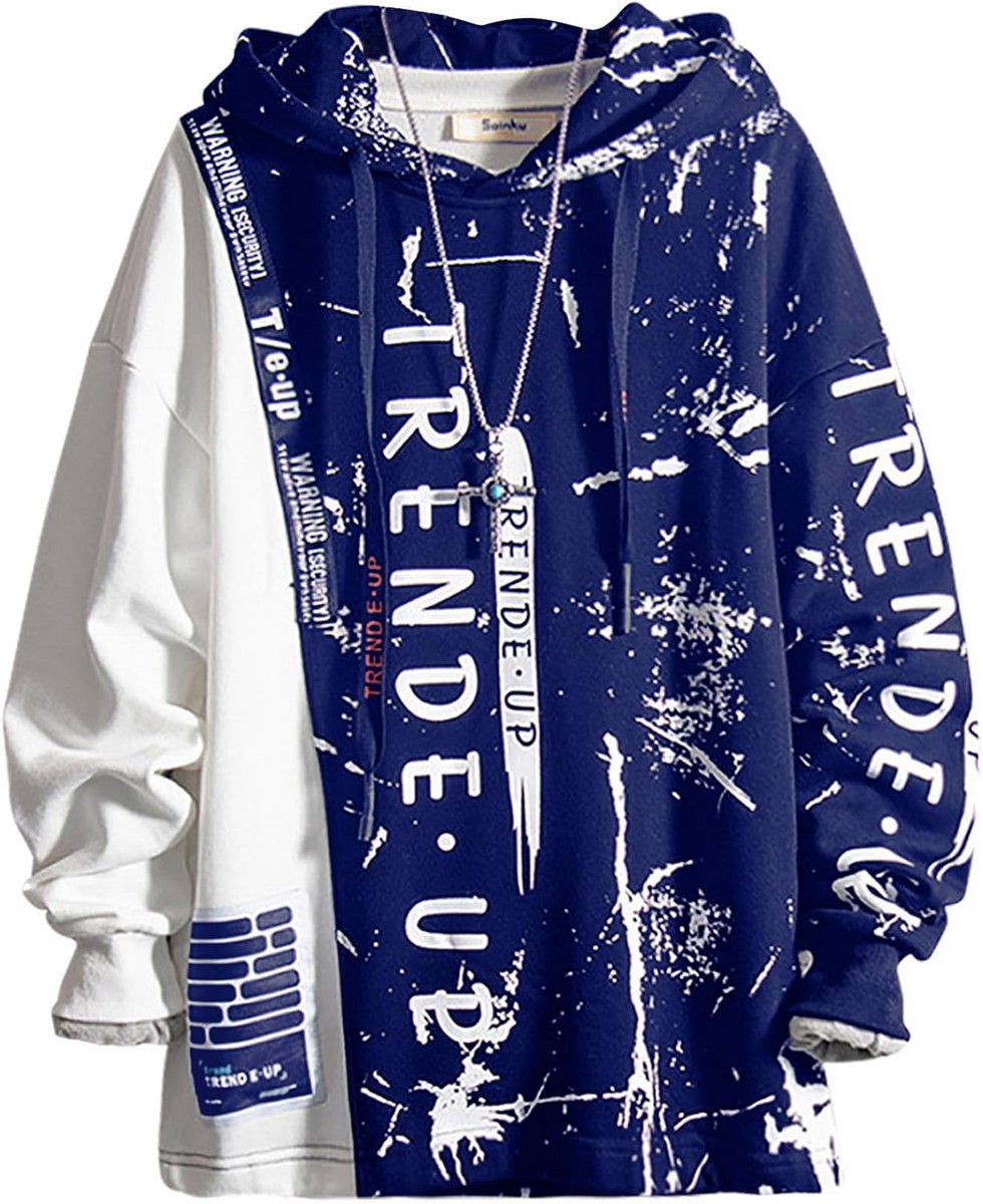 Unisex Patchwork Hoodie met Capuchon Streetwear Hip Hop Stijl Joggingtrui