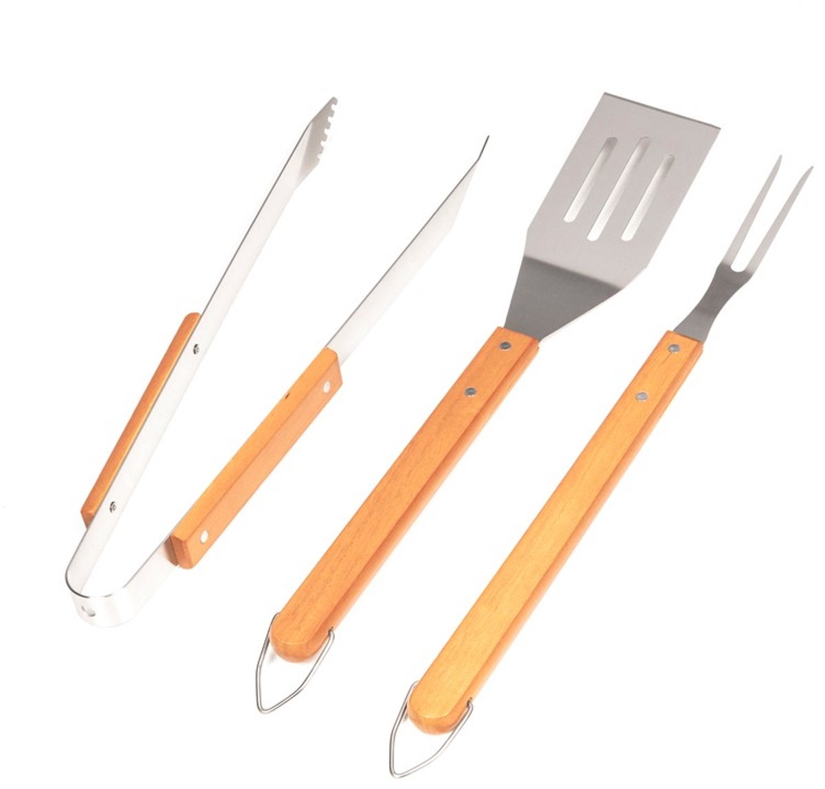 LOT 3 ACCESSOIRES (tang + spatel + vork) BAMBOE HANDVAT