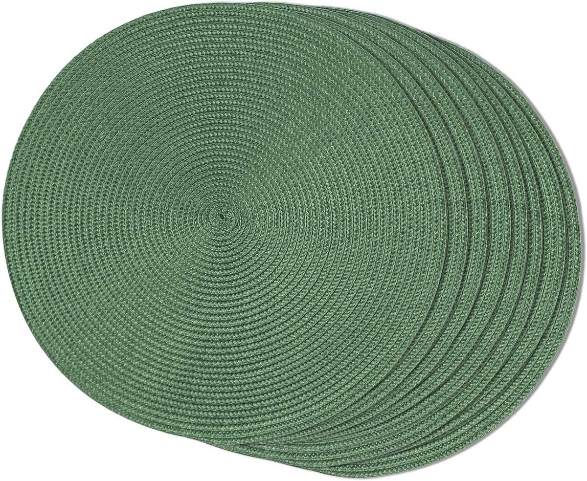 Set van 8 Ronde Placemats Groen - Gevlochten Antislip Tafelmatten 38 cm - Wasbaar