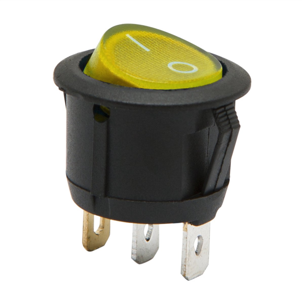 5x Verlichte Ronde Wipschakelaar SPST ON-OFF - Rocker Switch 250VAC 6A (10A) - Gele LED Indicatie Met I-O Markering - Inbouw Schakelaar Voor Elektrische Apparatuur - Inbouwmaat 20mm - Inbouwdiepte 25mm - Verkoopeenheid 5 Stuks [09085YE]