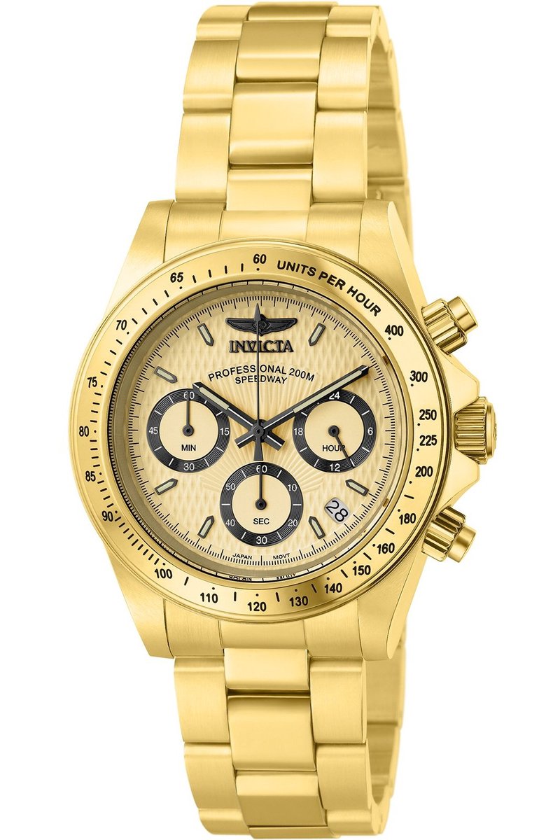 Invicta Speedway 14929 Heren Horloge - Waterdicht - Analoog - Quartz Uurwerk - Roestvrij Staal met Gouden Wijzerplaat - 39mm