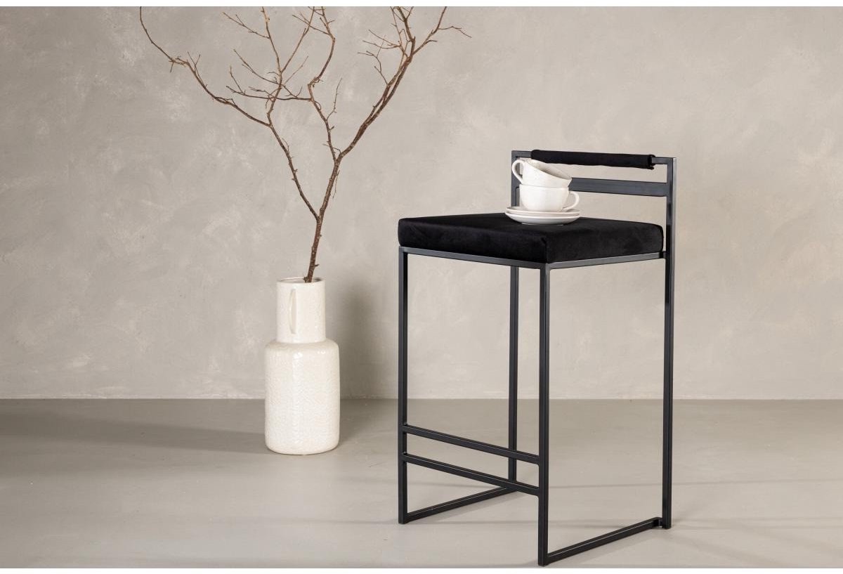 Svea Pano barkruk 66 cm - velvet - zwart