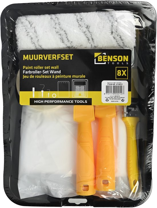 Benson 8-delige muurverfset - Compleet met rollers, kwast en afplaktape - Ideaal voor grote oppervlakken