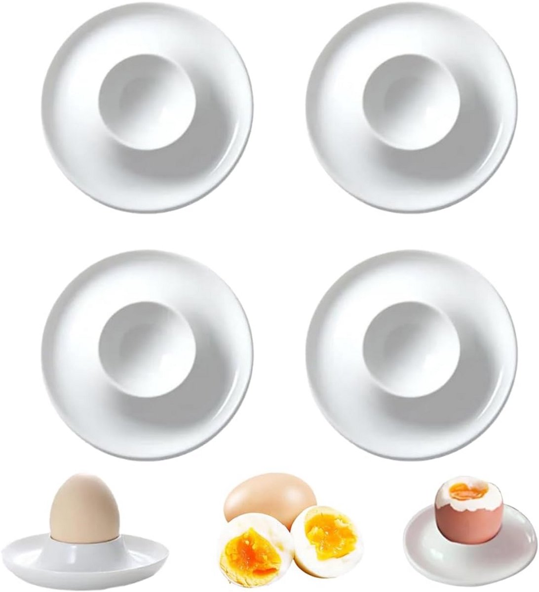 Eierdopjes Set van 4 - Rond - Wit - Kunststof - Stapelbaar