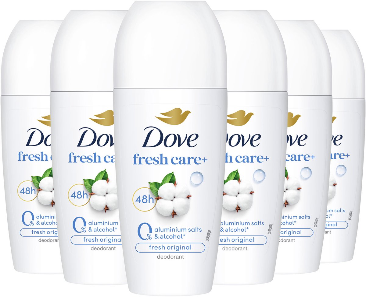 Dove Fresh Care+ Deodorant Roller - 0% Aluminiumzouten - Fresh Original - 6 x 50 ml