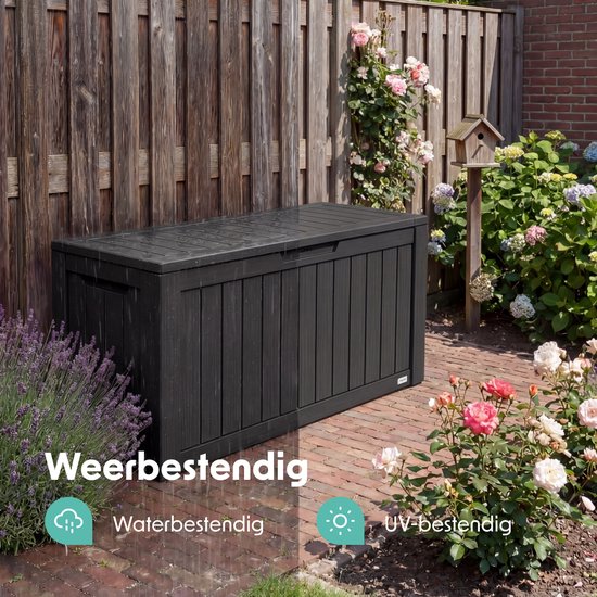 LifeGoods Opbergbox - 300L - Kussenbox - Waterdicht - Tuinkussenbox - Roestvrij - Tuinbox - 117.5x47.5x59 cm - Zwart
