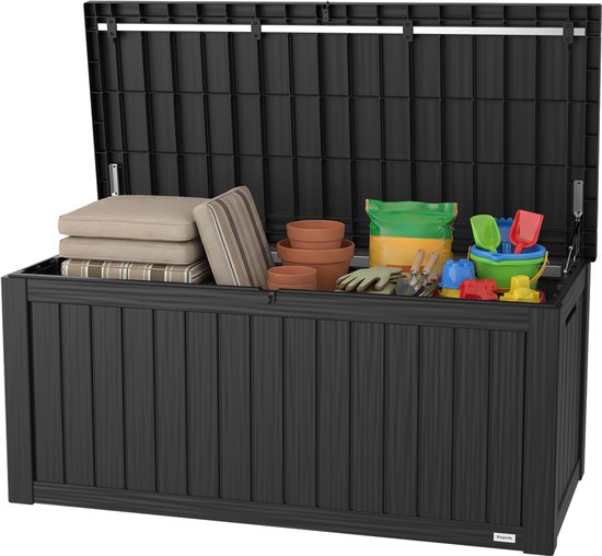 LifeGoods Opbergbox - 450L - Kussenbox - Waterdicht - Tuinkussenbox - Roestvrij - Tuinbox - 142x67x60 cm - Zwart