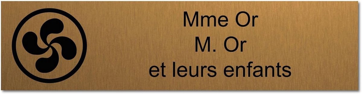 Gegraveerd huisnummerplaatje 10x2,5cm - Baskisch kruis - gepersonaliseerd 1-3 regels - geborsteld goud - zelfklevend