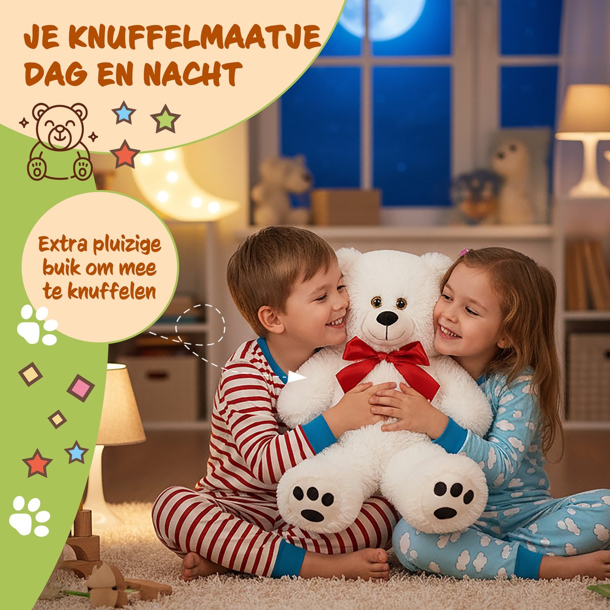 Monzana Knuffelbeer L – 50cm Staand Pluch - Wit — afbeelding 8