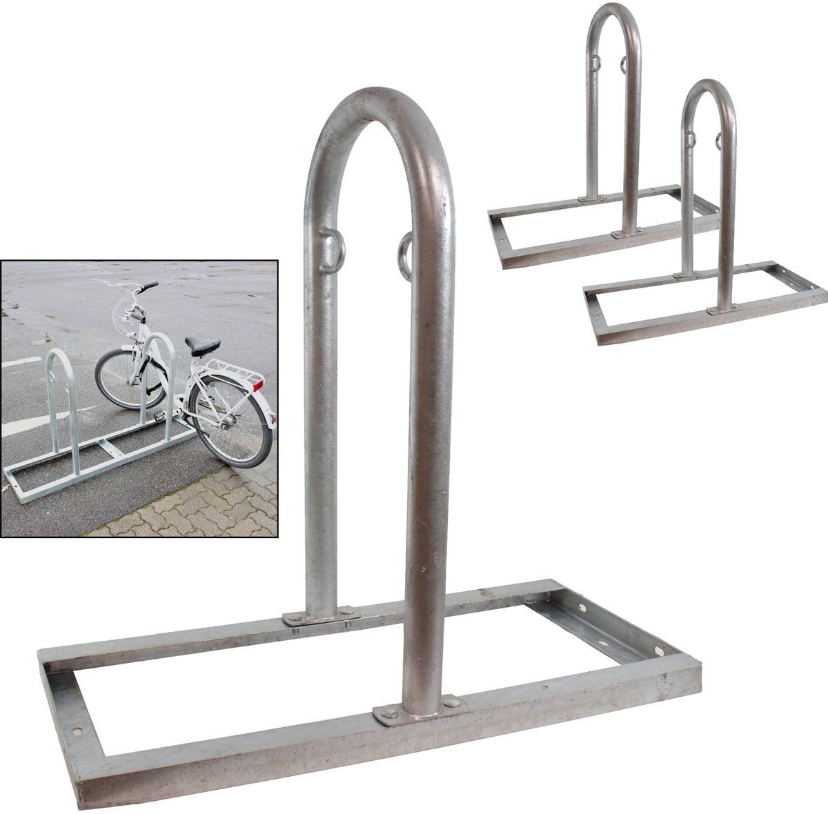 2 x Fietsenrek 90 x 84 cm thermisch verzinkt staal Ø 49 mm grijs vrijstaande fietsstandaard Parker type U